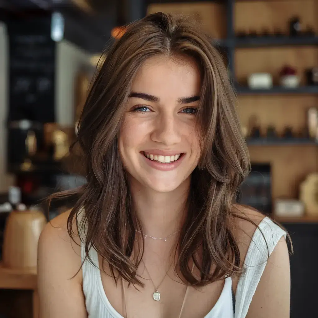 girl haircut summer ideas 2025 Polished Layers with a Natural Center Part