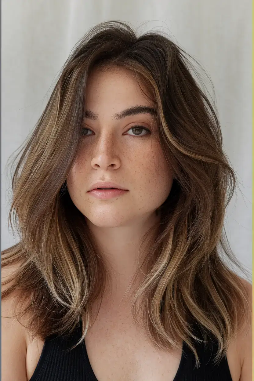 girl haircut summer ideas 2025 Sunlit Brunette Layers with a Blowout Finish
