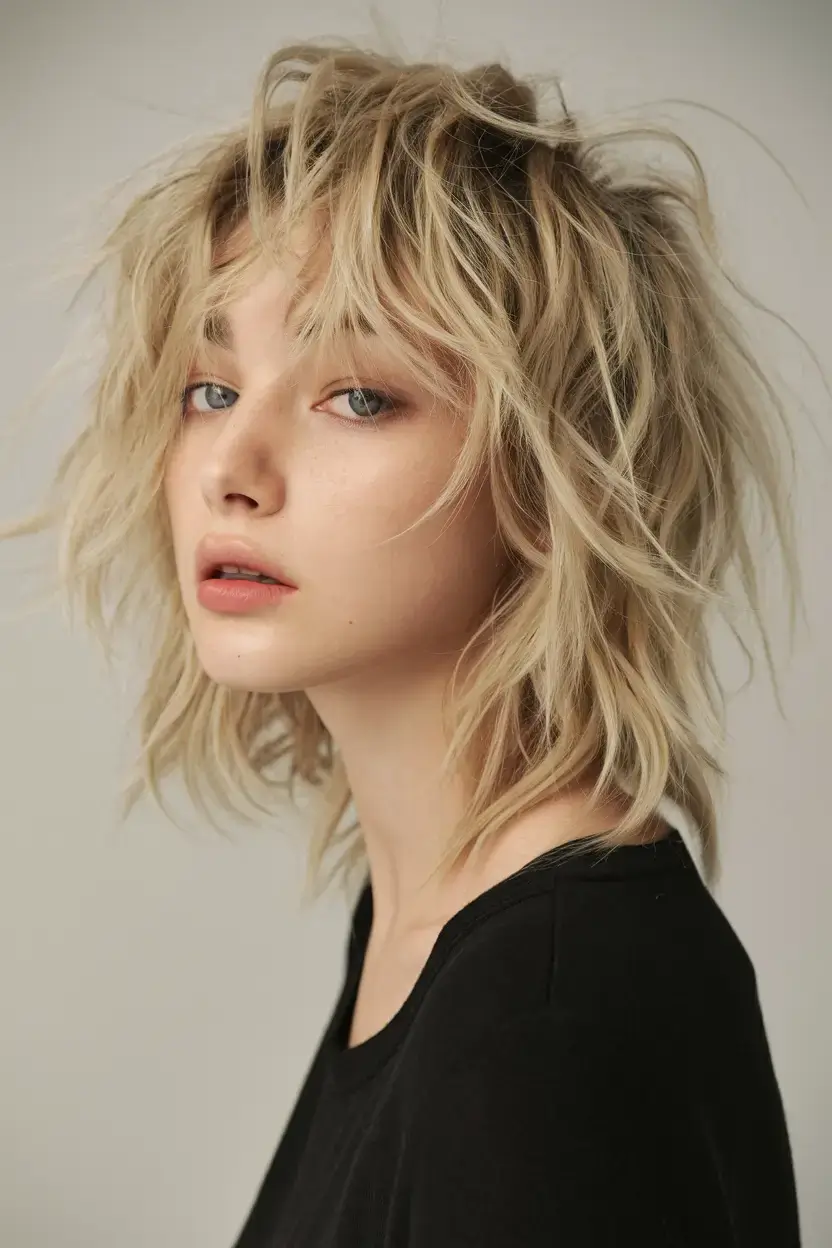 shaggy haircut summer ideas 2025 Air-Dried Texture Shag with Choppy Fringe