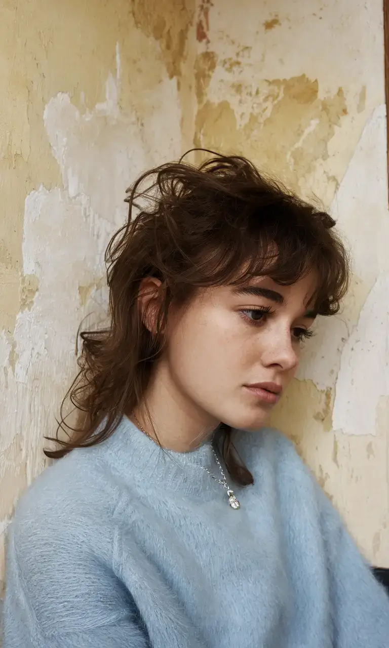 shaggy haircut summer ideas 2025 Wavy Shag with Volume on the Crown and Piecey Fringe
