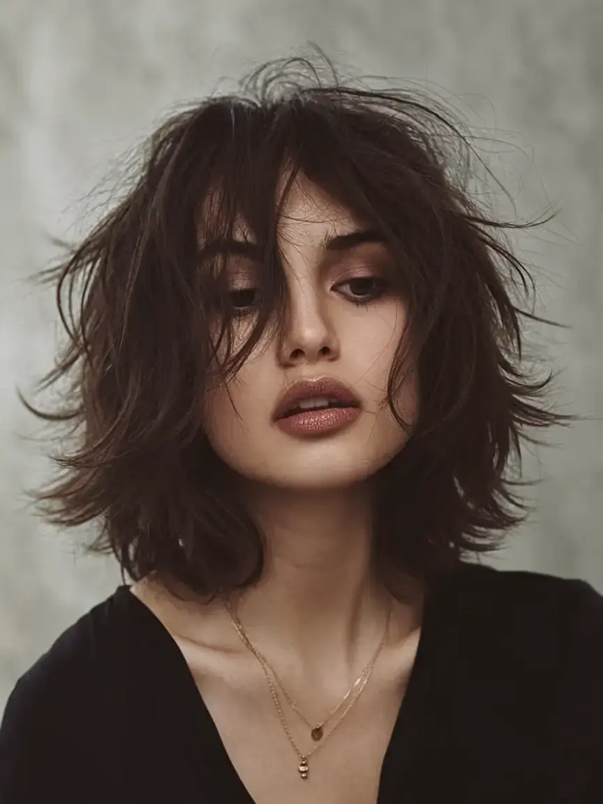 shaggy haircut summer ideas 2025 Short Layered Shag with Shattered Ends