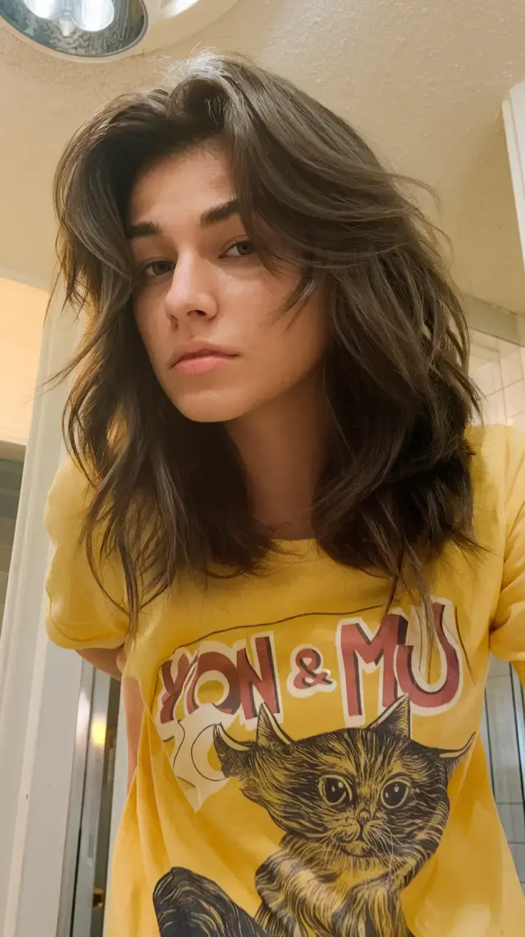 shaggy haircut summer ideas 2025 Layered Brunette Shag with Volume