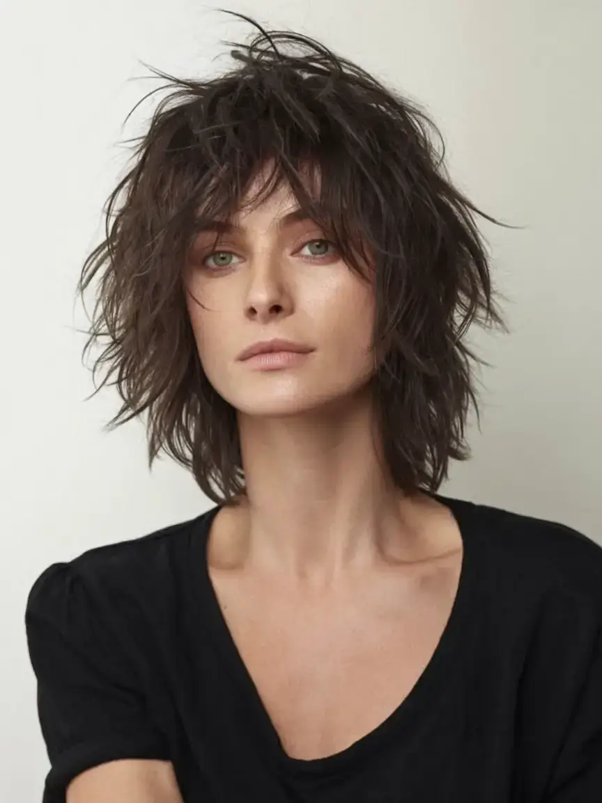 shaggy haircut summer ideas 2025 Rock-Chic Textured Shag with Jagged Layers