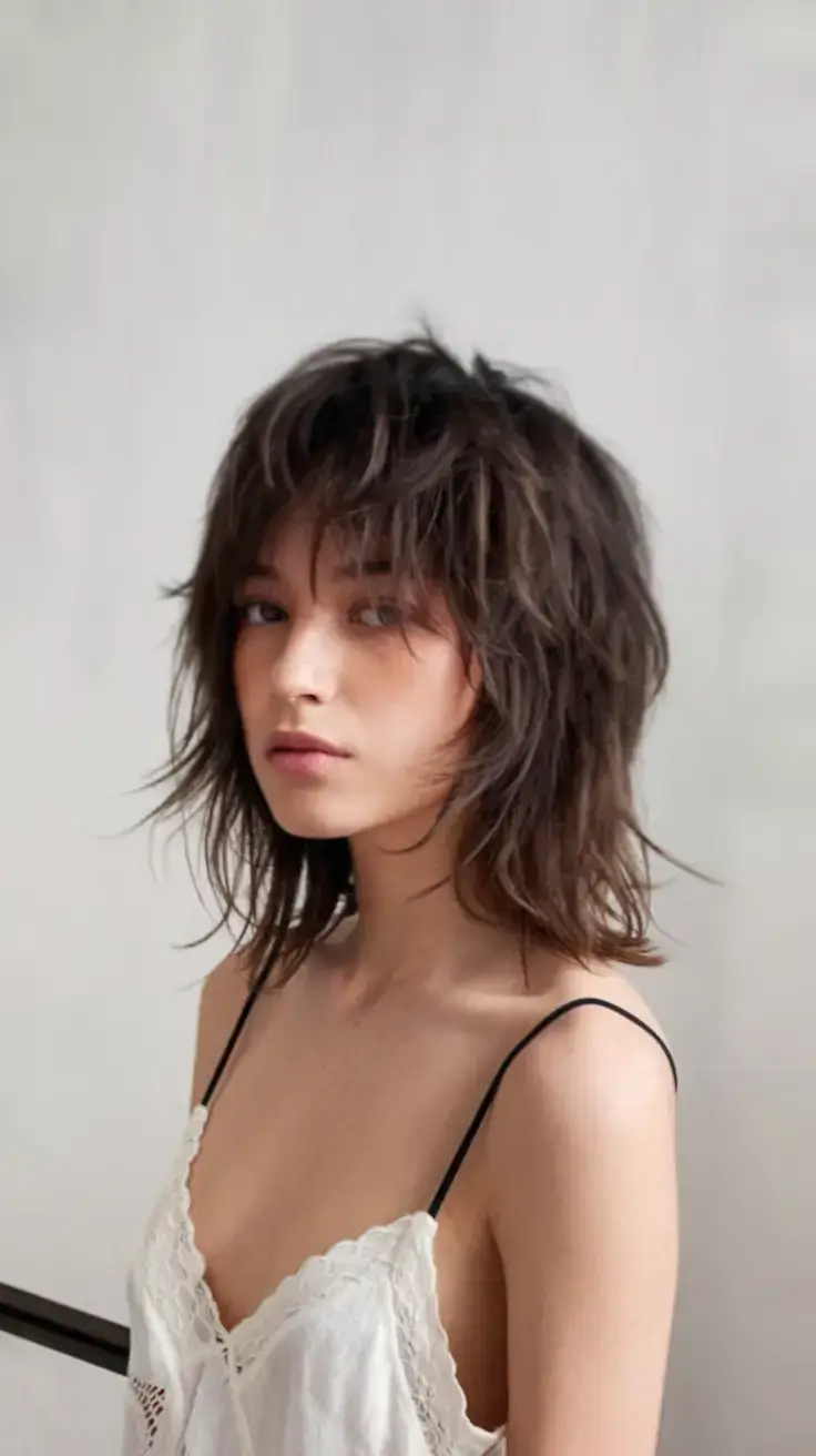 shaggy haircut summer ideas 2025 Modern Mullet Shag with Feathered Bangs