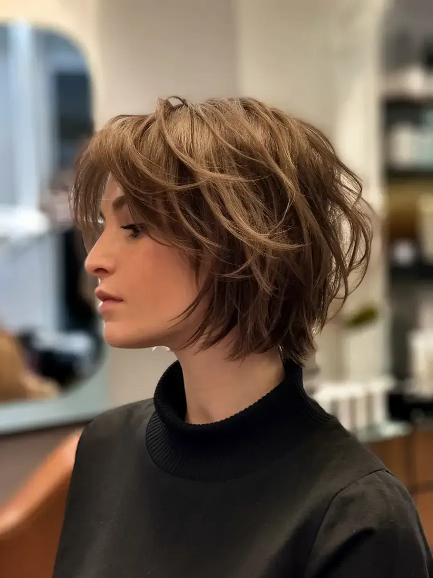 shaggy haircut summer ideas 2025 Stacked Shag Bob with Soft Tousle