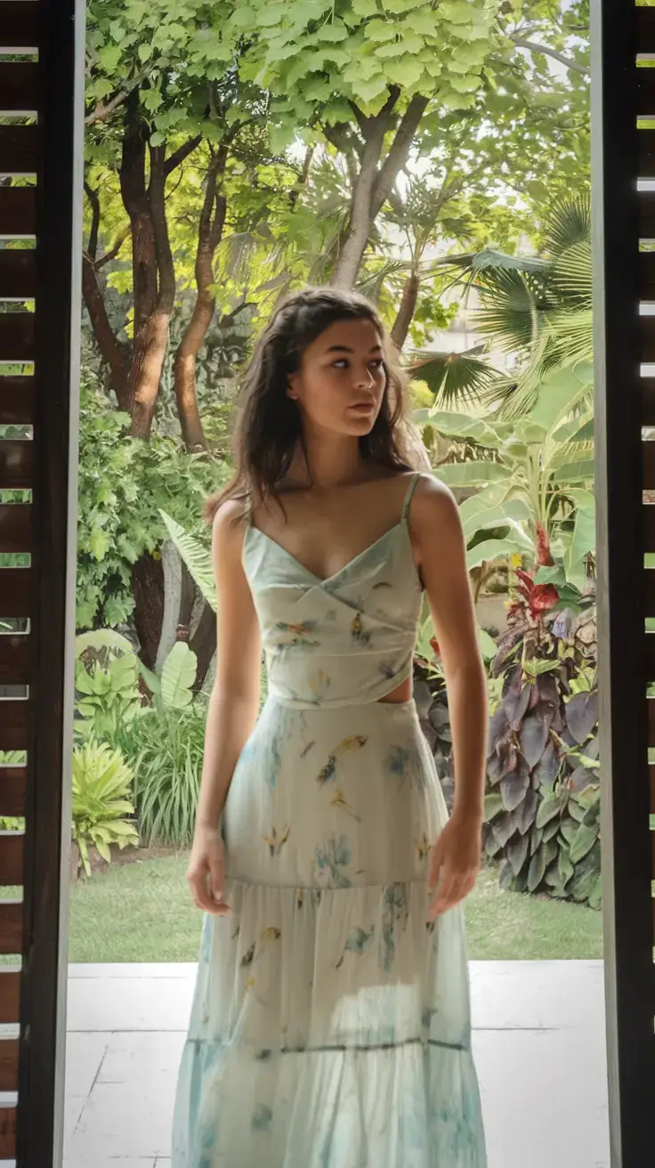 summer 2025 birthday outfit ideas Ethereal Cut-Out Dress with Nature-Inspired Print