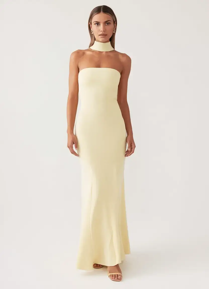 summer 2025 birthday outfit ideas Chic Strapless Gown with Built-In Choker