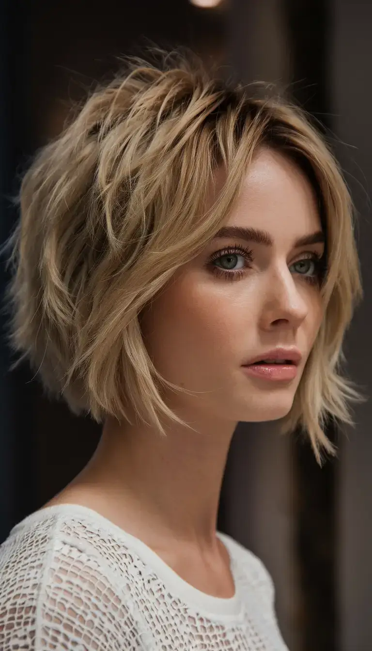 summer bob hairstyles 2025 Choppy Blonde Pixie Bob with Volume