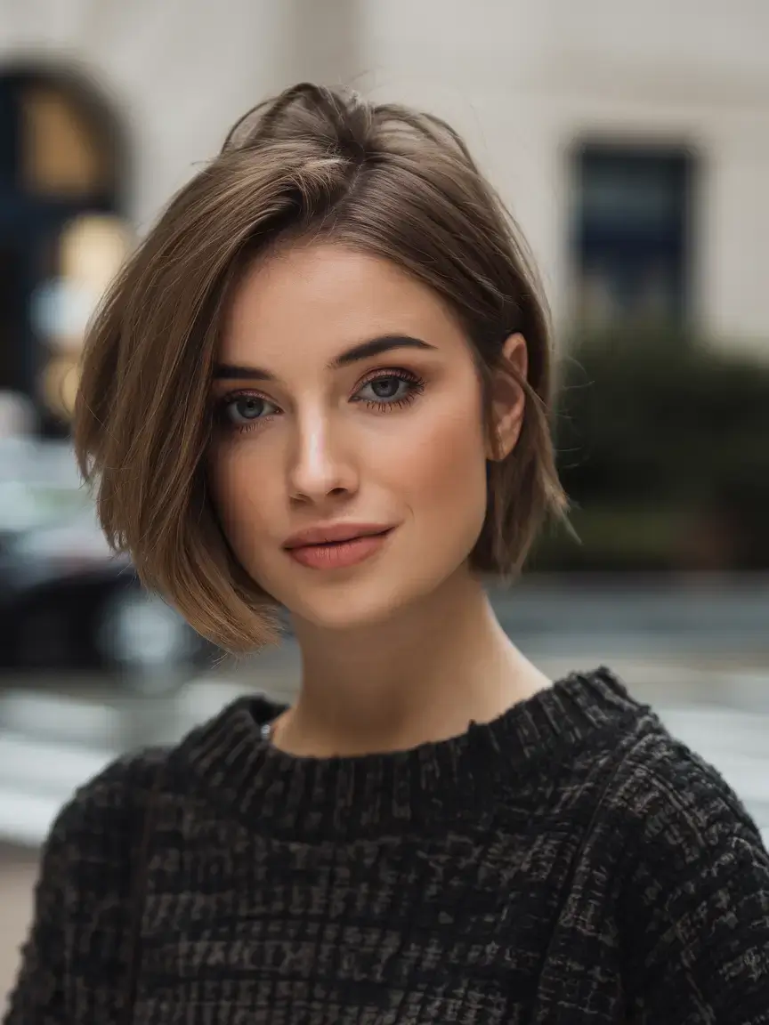 summer bob hairstyles 2025 Layered Crop Bob with French Flair