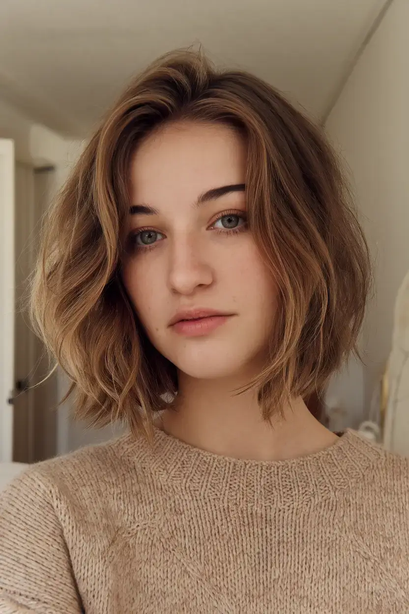 summer bob hairstyles 2025 Laidback Bob with Soft Cinnamon Waves