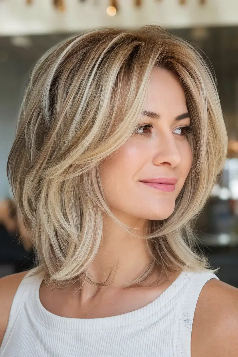 summer bob hairstyles 2025 Layered Volume with Soft Blonde Dimension