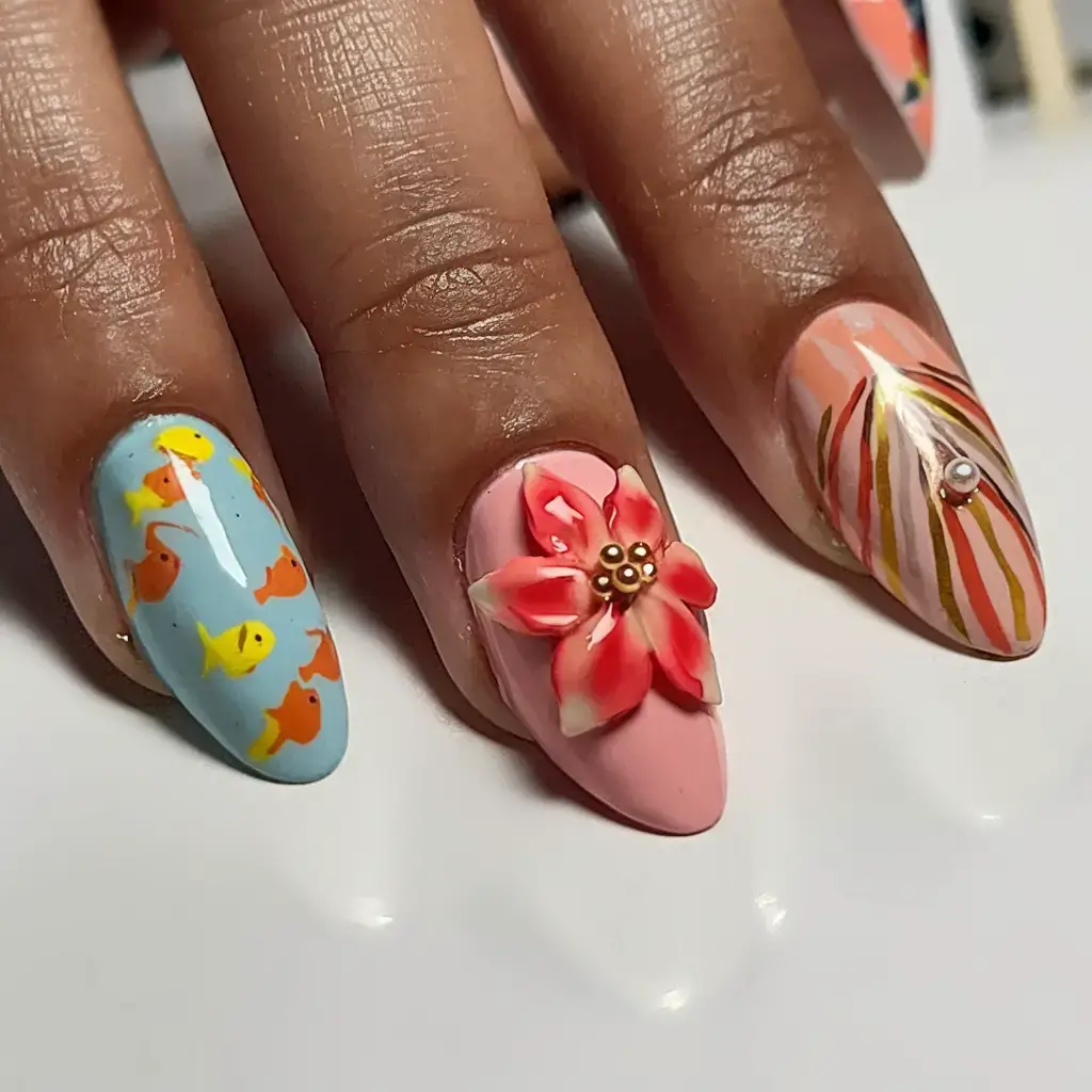 Beach tropical vacation nails ideas 2025 Tropical Aquarium Vibes