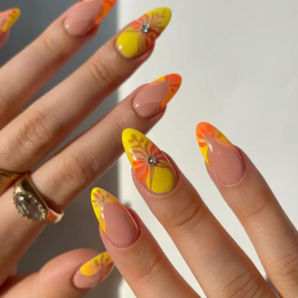 Beach tropical vacation nails ideas 2025 Citrus Bloom Brights