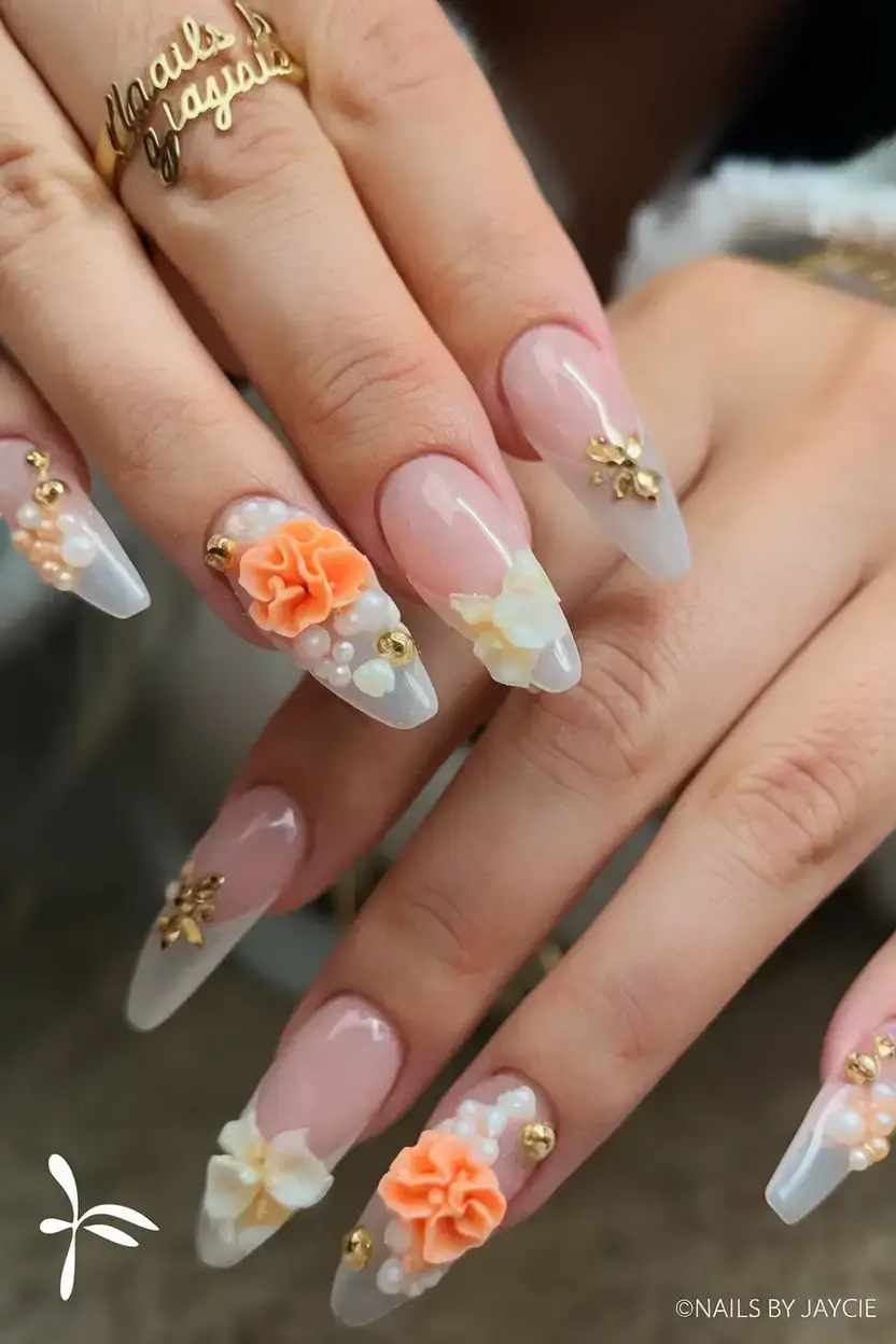 Beach tropical vacation nails ideas 2025 Coral Reef Luxe