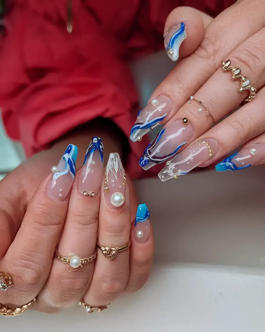 Beach tropical vacation nails ideas 2025 Ocean Current Drama