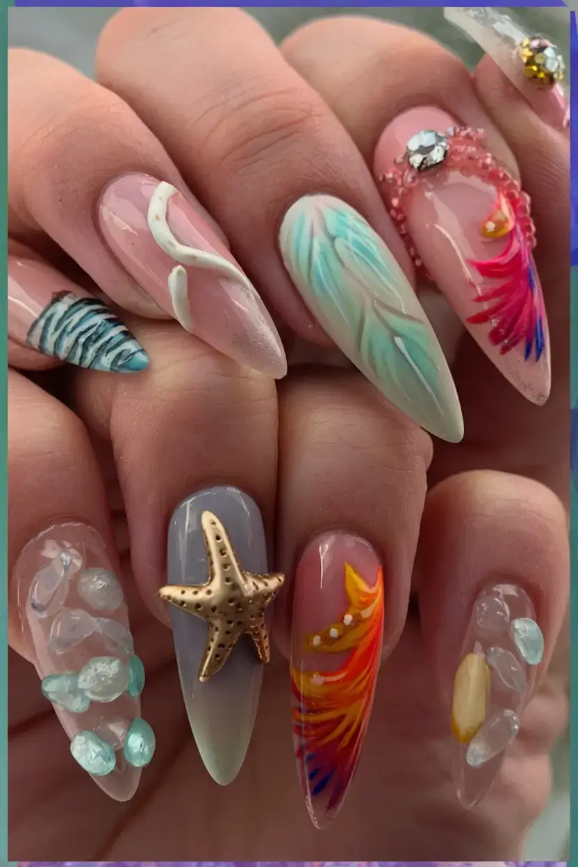 Beach tropical vacation nails ideas 2025 Paradise Layers