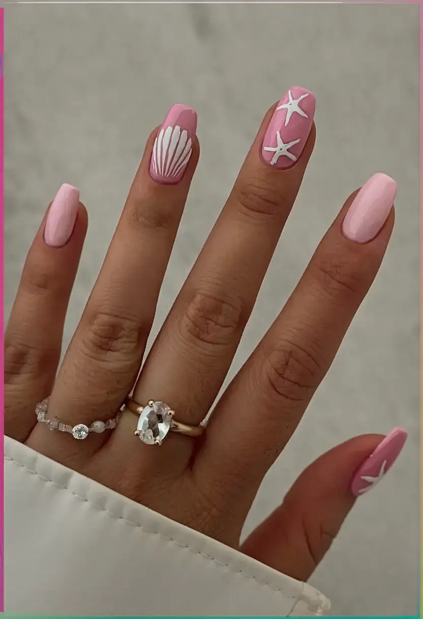 Beach tropical vacation nails ideas 2025 Bubblegum Beach Day