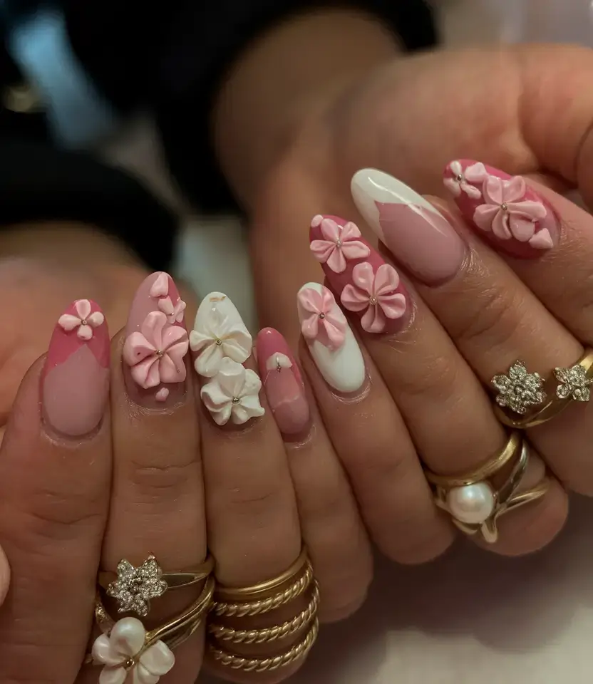 Beach tropical vacation nails ideas 2025 Petal Couture Pink