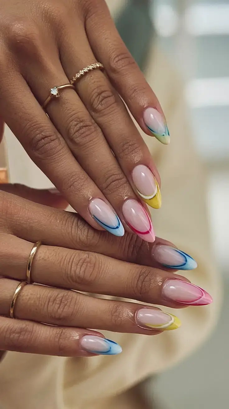 Beach tropical vacation nails ideas 2025 Color-Tipped Curves