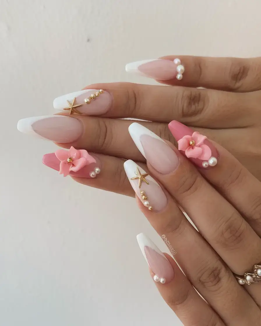Beach tropical vacation nails ideas 2025 Seashell Royalty