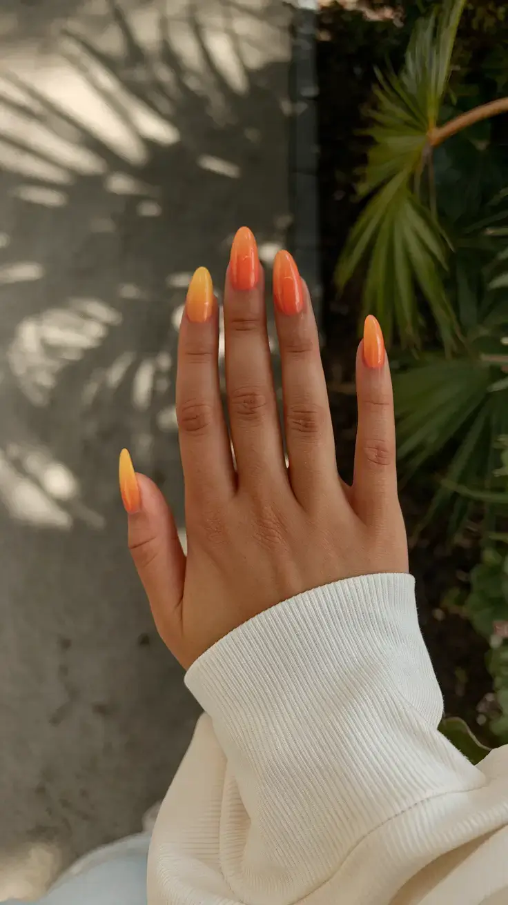 Beach tropical vacation nails ideas 2025 Tangerine Dream
