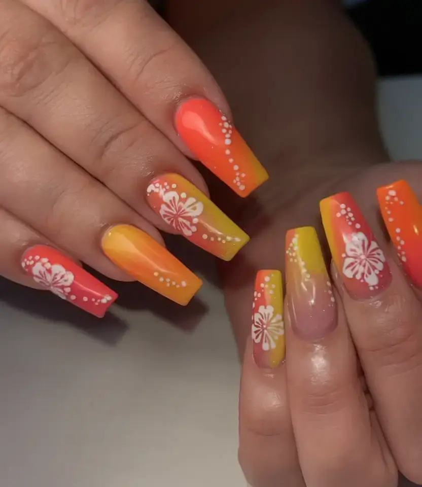 Beach tropical vacation nails ideas 2025 Tropical Sunset Fade