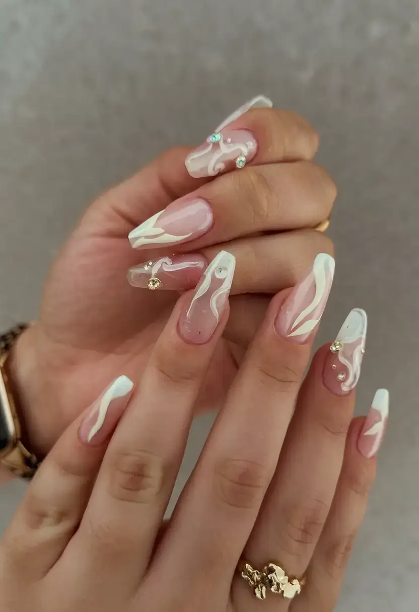Beach tropical vacation nails ideas 2025 Milky Wave Elegance
