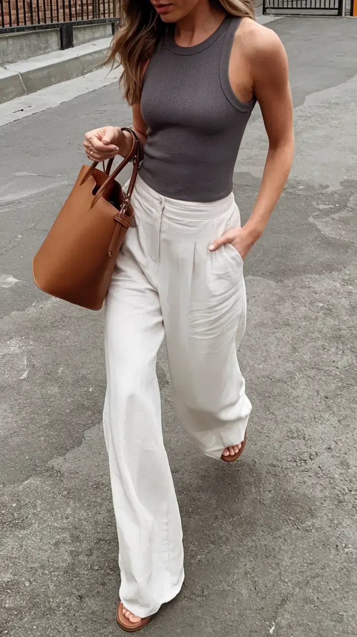 basic outfit ideas for the summer of 2025 Soft Neutrals & Sharp Lines: A City-Ready Statement