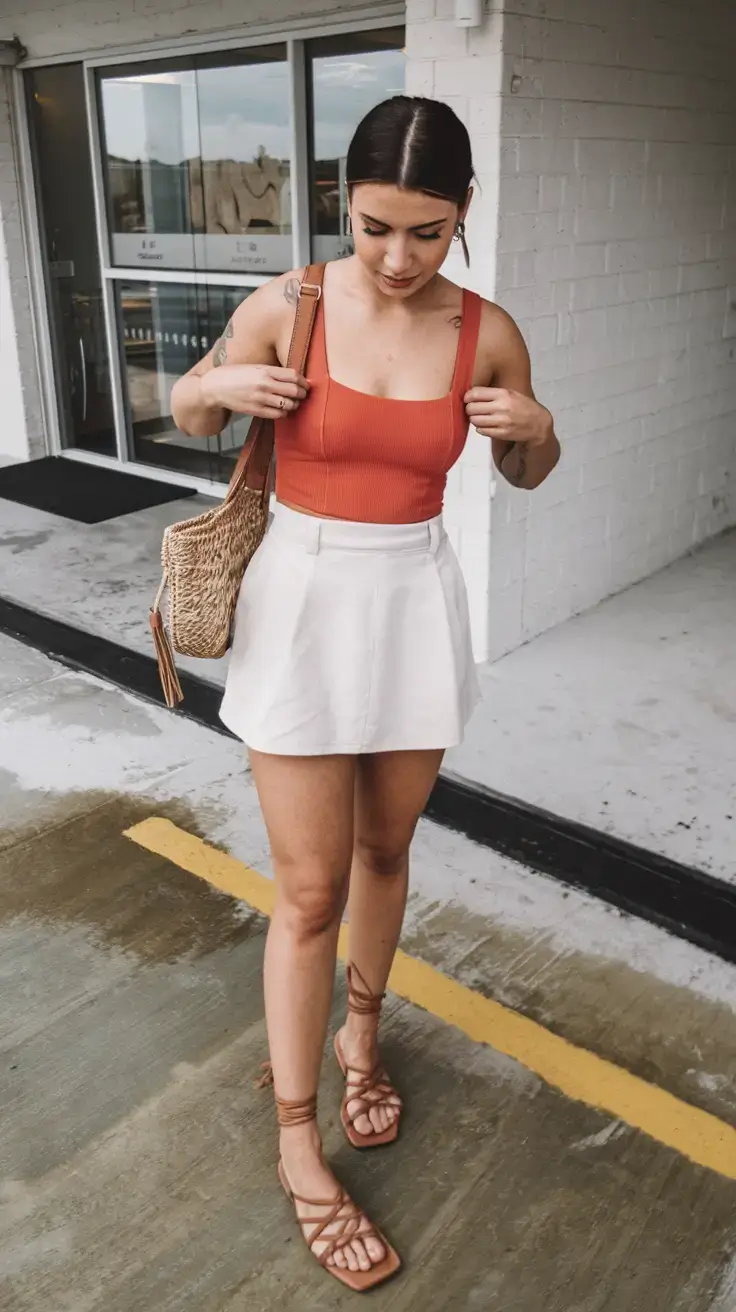 basic outfit ideas for the summer of 2025 Burnt Orange & Cream: A Skort Story