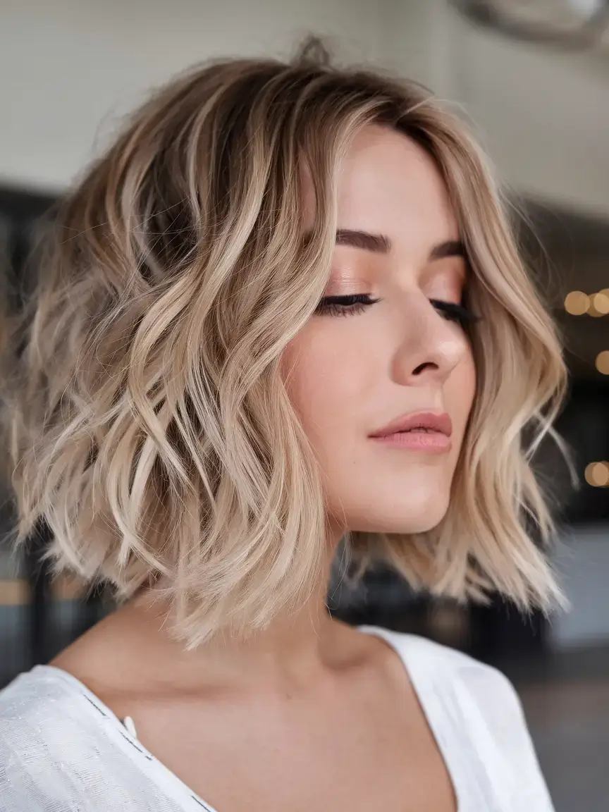 bob haircuts summer ideas 2025 Messy Blonde Layers with Soft Wave