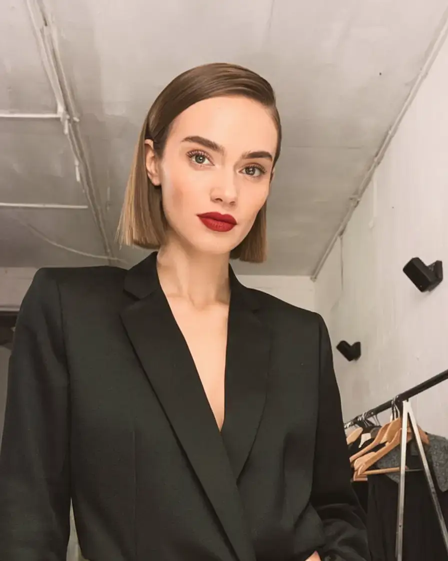bob haircuts summer ideas 2025 Glossy Precision Bob with Deep Side Part