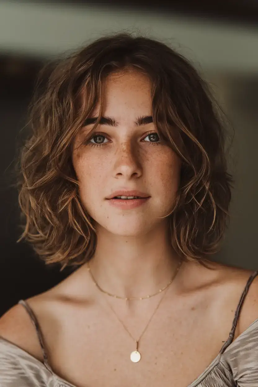 bob haircuts summer ideas 2025 Effortless Texture with Freckles and Fringe