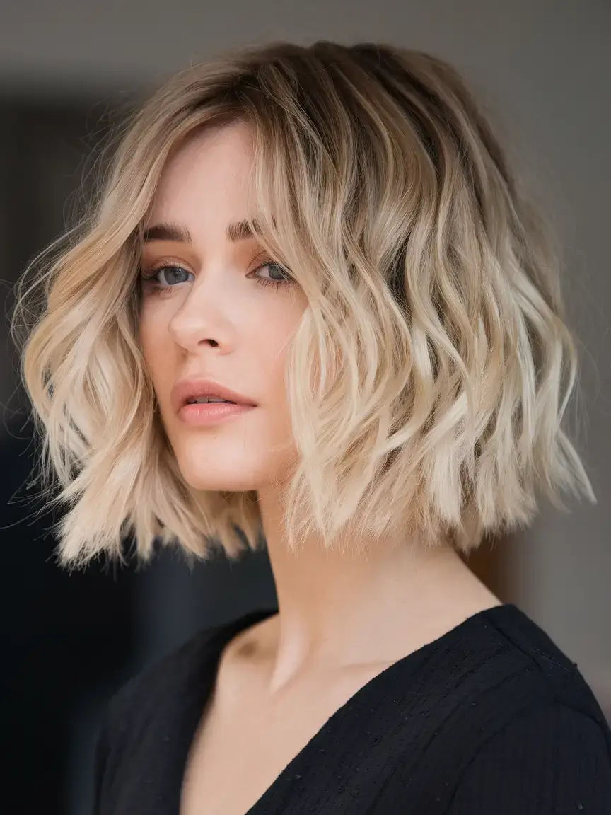 bob haircuts summer ideas 2025 Effortless Wavy Butter Blonde Bob