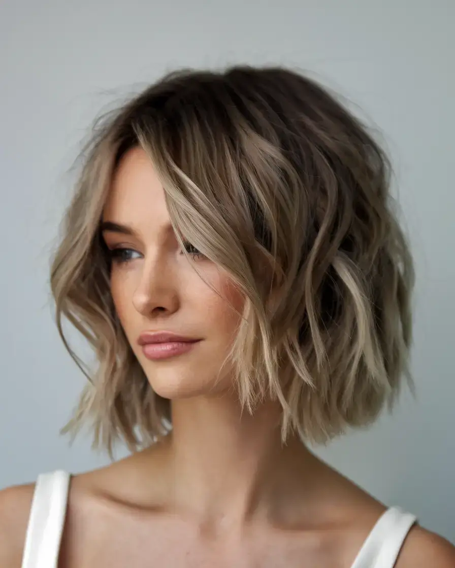 bob haircuts summer ideas 2025 Textured Blonde Bob with Root Shadow