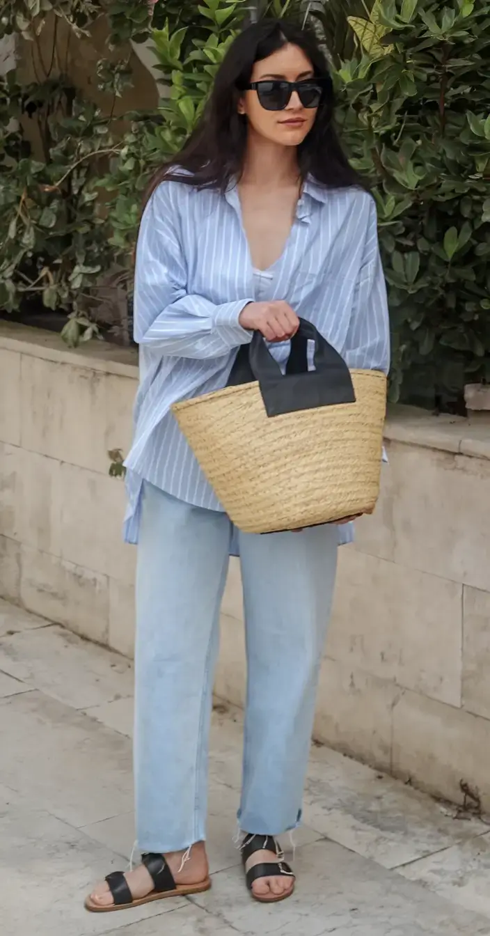 business casual outfit ideas for the summer of 2025 Creative Ease: Blue Stripes & Faded Denim