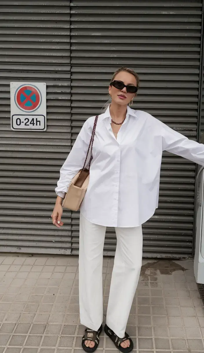 business casual outfit ideas for the summer of 2025 Sharp in Oversized: Crisp Shirt and Column Whites