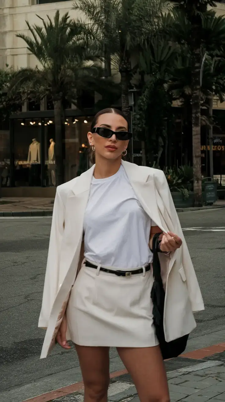 business casual outfit ideas for the summer of 2025 Power Mini: Cream Skirt Suit with Edge