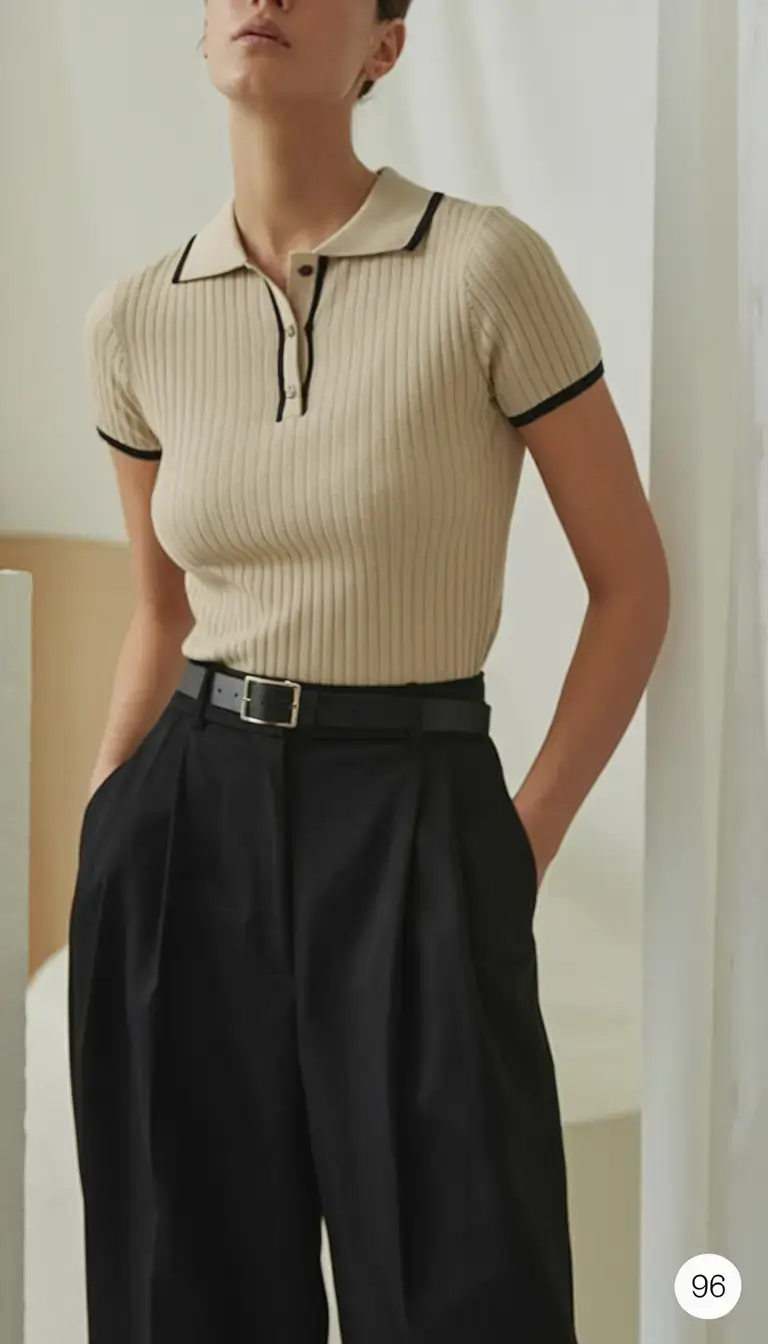 business casual outfit ideas for the summer of 2025 Sporty Meets Sleek: Knit Polo and Tapered Slacks
