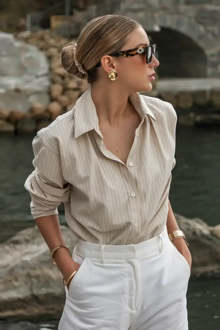 business casual outfit ideas for the summer of 2025 Polished Neutrals by the Water