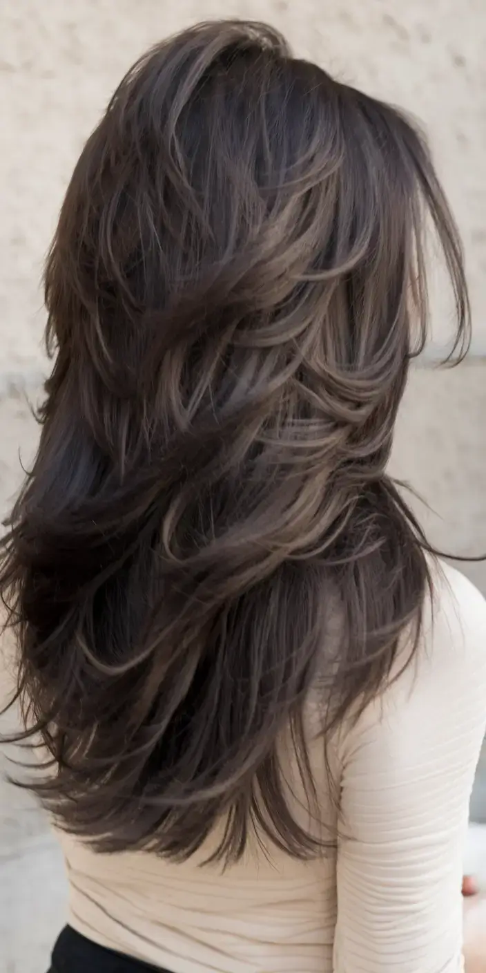 butterfly haircuts summer ideas 2025 Full Volume Brunette Butterfly with Dynamic Flow