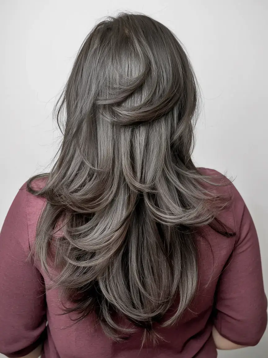 butterfly haircuts summer ideas 2025 Charcoal Gloss Butterfly for Bold Elegance