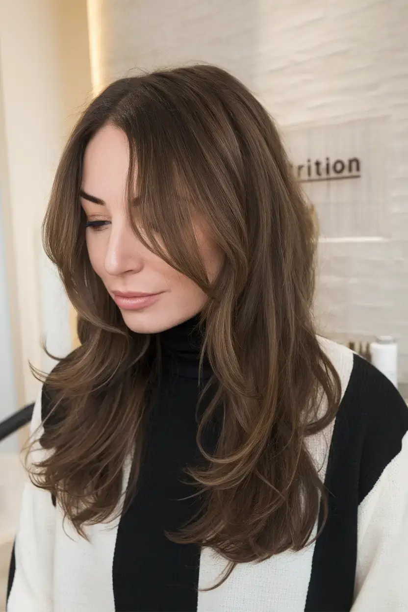 butterfly haircuts summer ideas 2025 Polished Brunette with Airy Texture