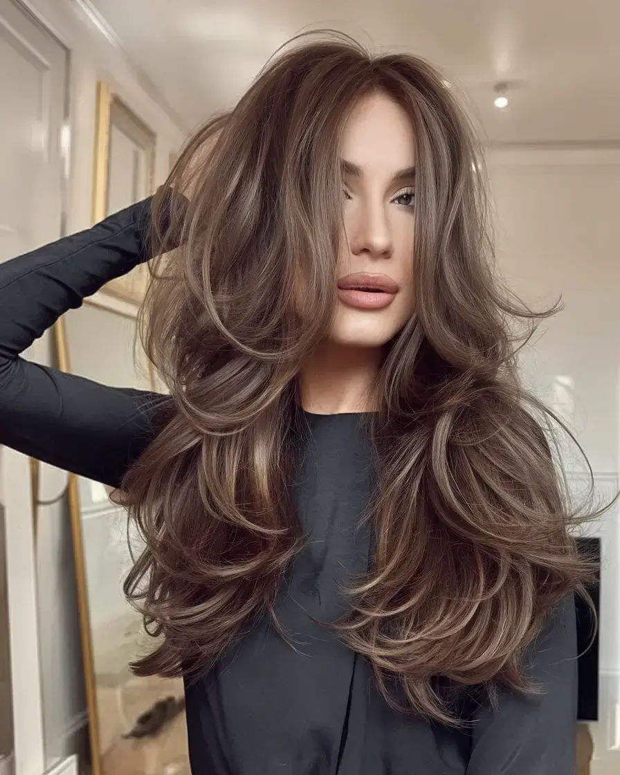 butterfly haircuts summer ideas 2025 Ultra-Layered Blowout with Volume Drama