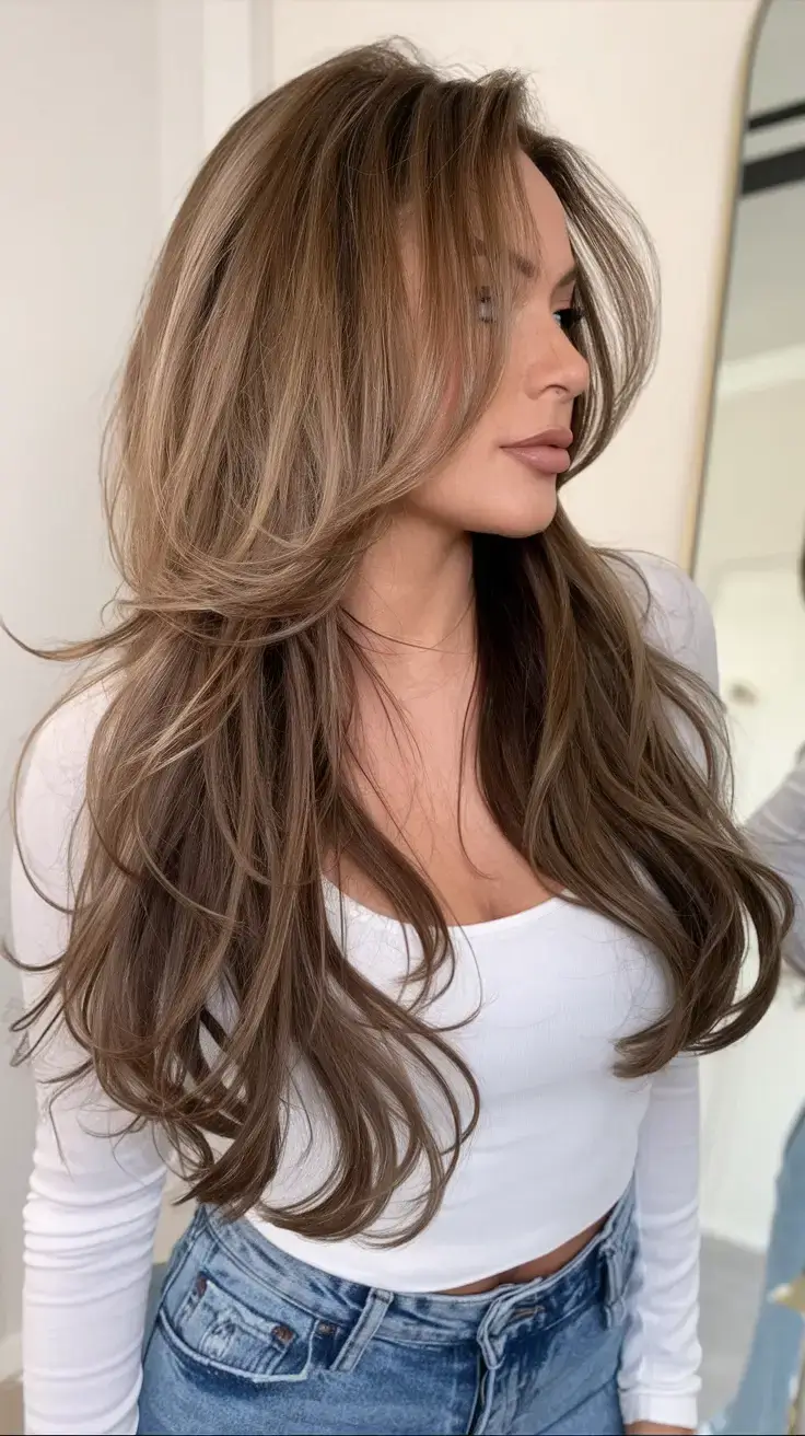butterfly haircuts summer ideas 2025 Cool Latte Layers with Lux Blowout