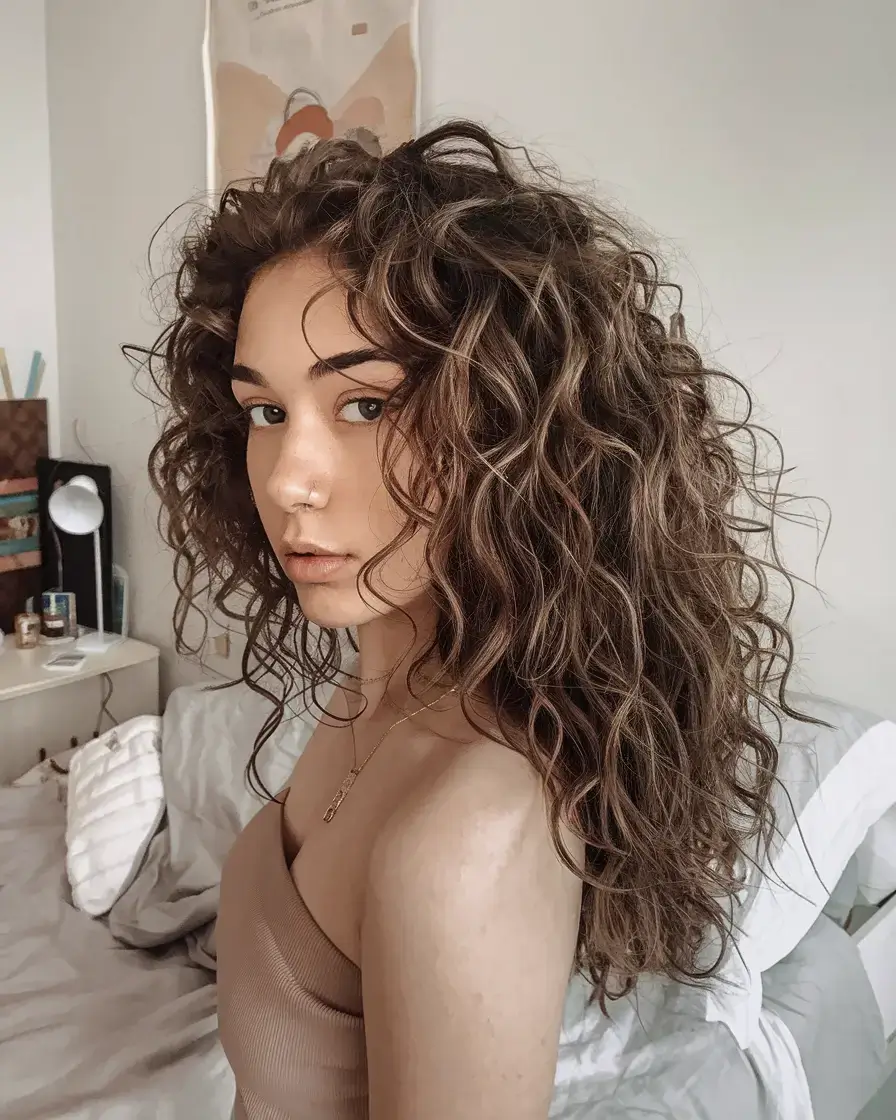 curly haircuts summer ideas 2025 Layered Curl Cascade with Lifted Roots