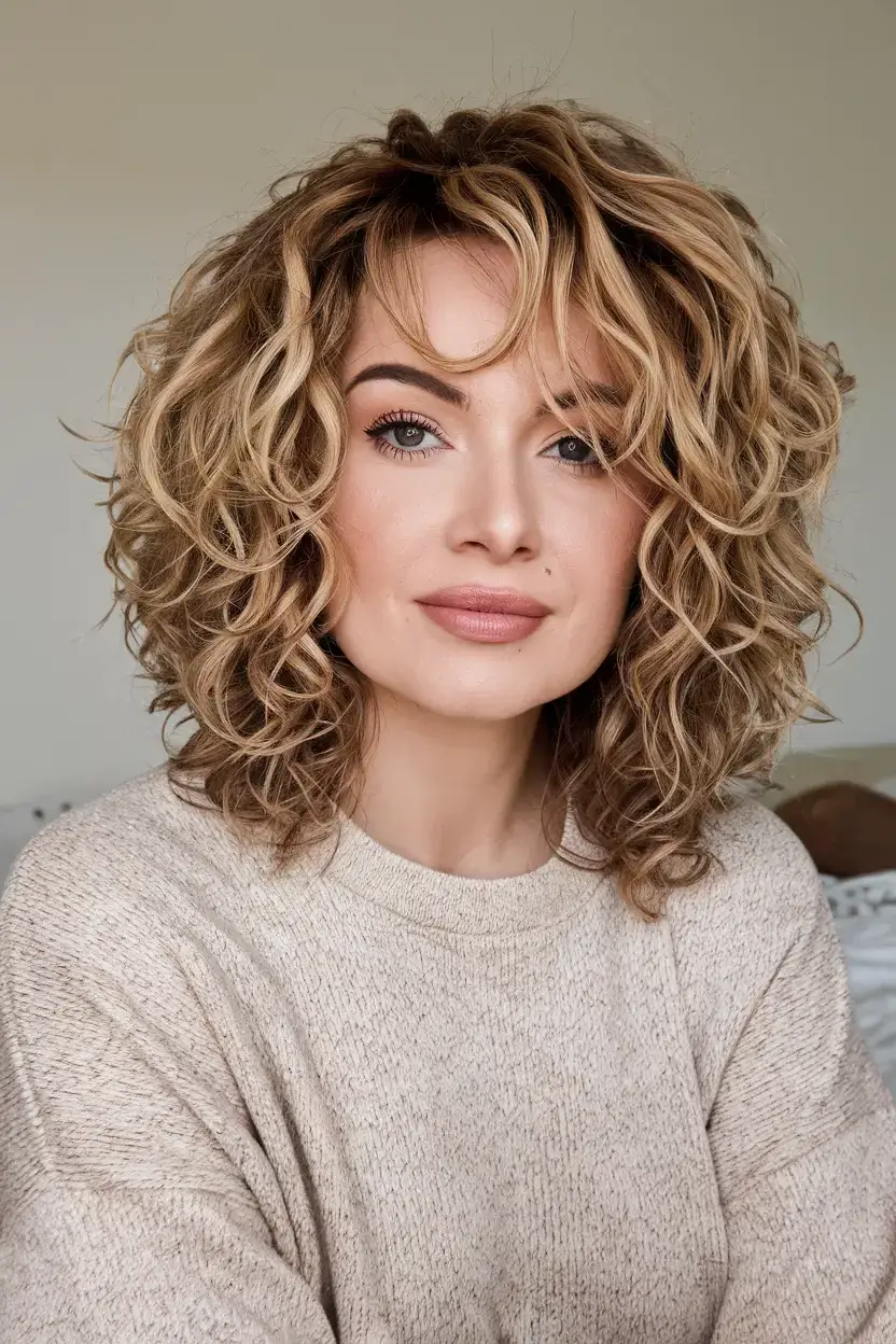 curly haircuts summer ideas 2025 Blonde Curly Lob with Soft Layers