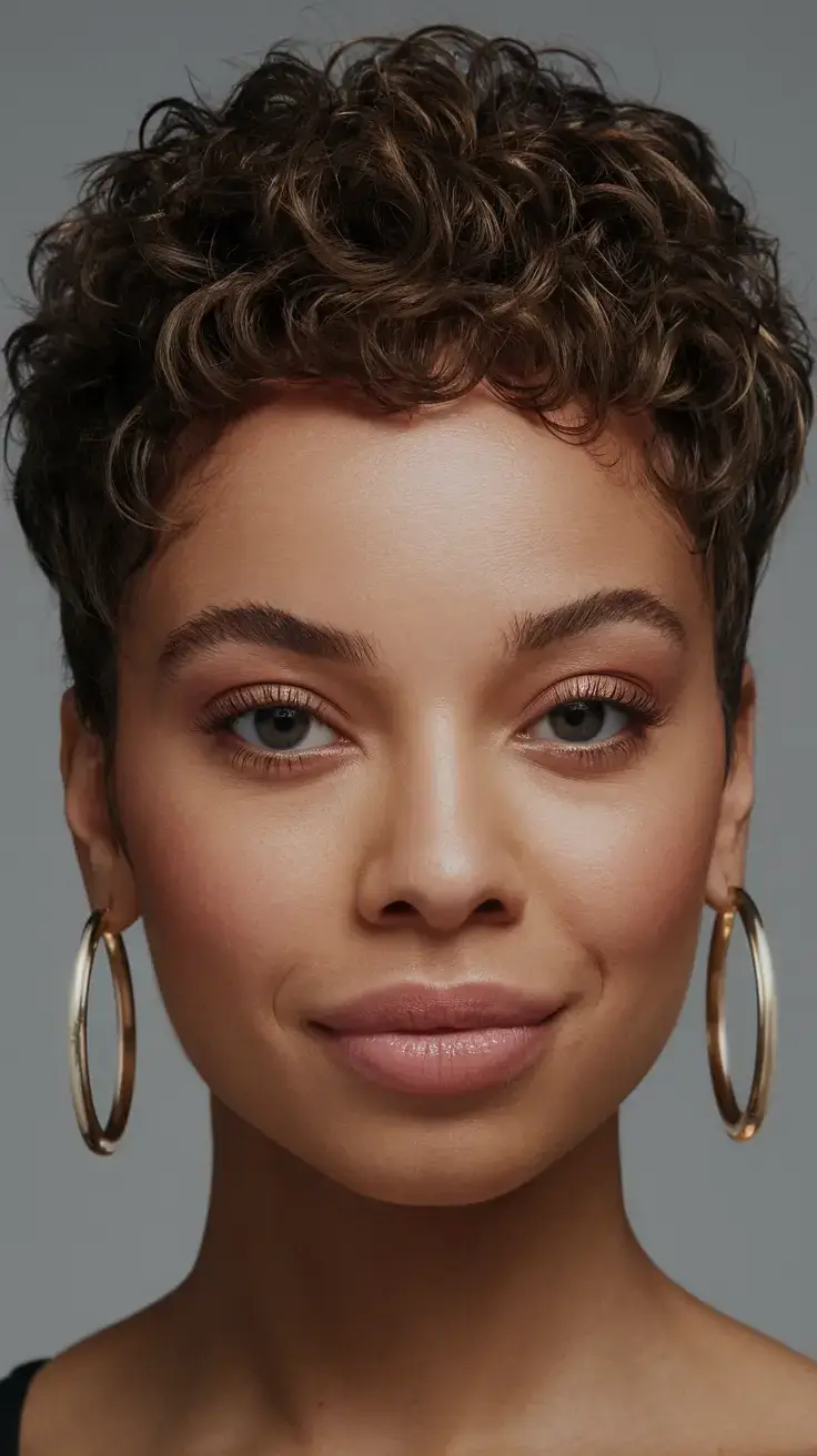 curly haircuts summer ideas 2025 Tapered Pixie with Soft Definition