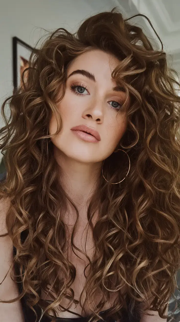 curly haircuts summer ideas 2025 Volumized Long Curls with Side Part Drama