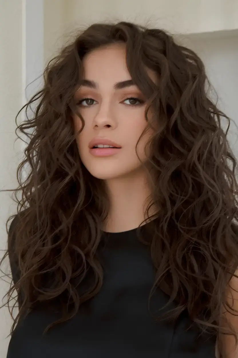 curly haircuts summer ideas 2025 Long Loose Curls with Center Part