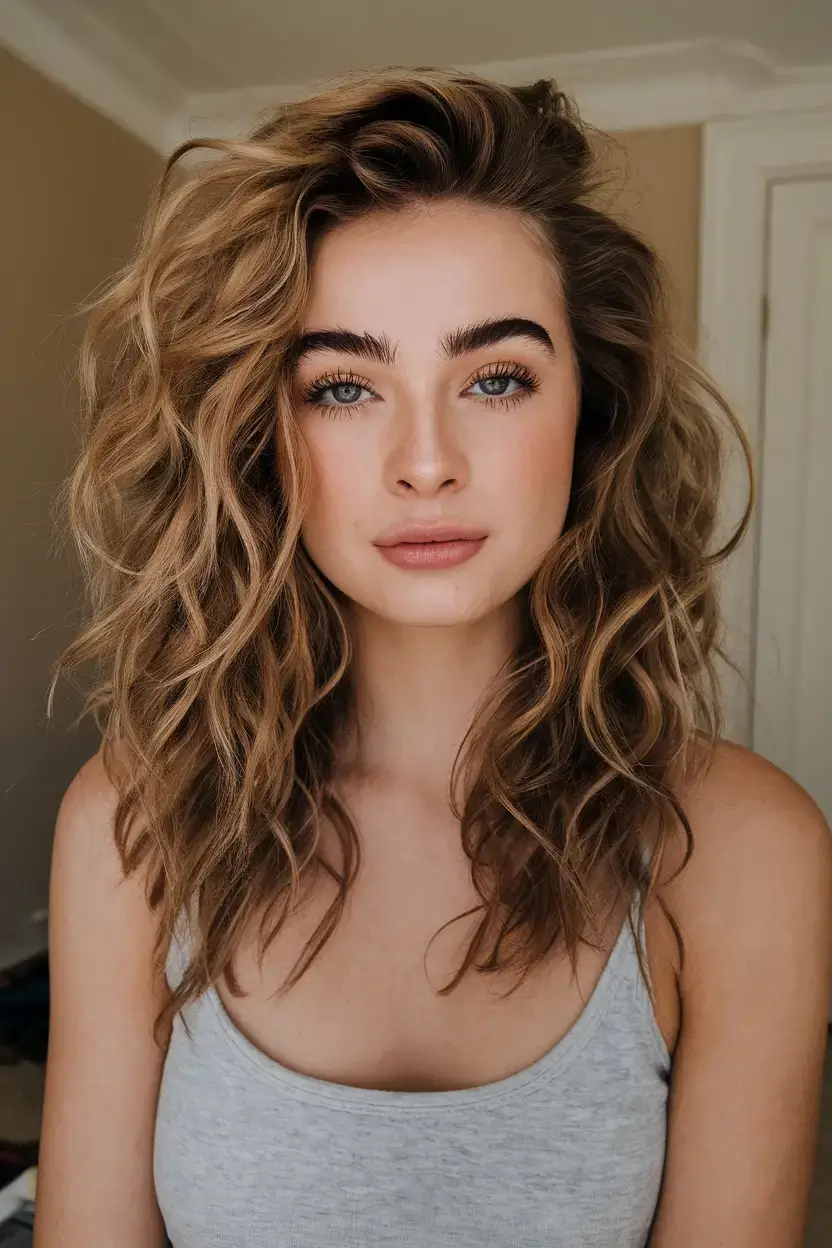 curly haircuts summer ideas 2025 Sun-Warmed Wavy Layers